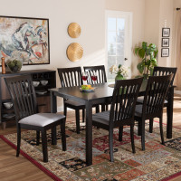Baxton Studio RH319C-Grey/Dark Brown-7PC Dining Set Minette Modern and Contemporary Gray Fabric Upholstered and Espresso Brown Finished Wood 7-Piece Dining Set